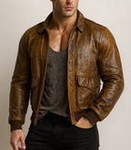 Bronze Outlaw Distressed Brown Leather Bomber Jacke