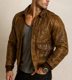 Bronze Outlaw Distressed Brown Leather Bomber Jacke