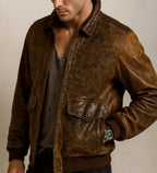 Bronze Outlaw Distressed Brown Leather Bomber Jacke