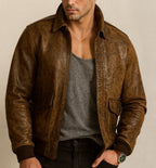 Bronze Outlaw Distressed Brown Leather Bomber Jacke