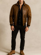 Bronze Outlaw Distressed Brown Leather Bomber Jacke