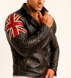 Union Jack Black Leather Café Racer Jacket