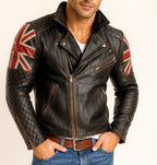 Union Jack Black Leather Café Racer Jacket
