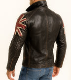 Union Jack Black Leather Café Racer Jacket