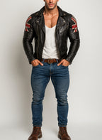 Union Jack Black Leather Café Racer Jacket