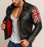 Union Jack Black Leather Café Racer Jacket