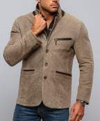Sandsworn Beige Suede Blazer Leather Jacket