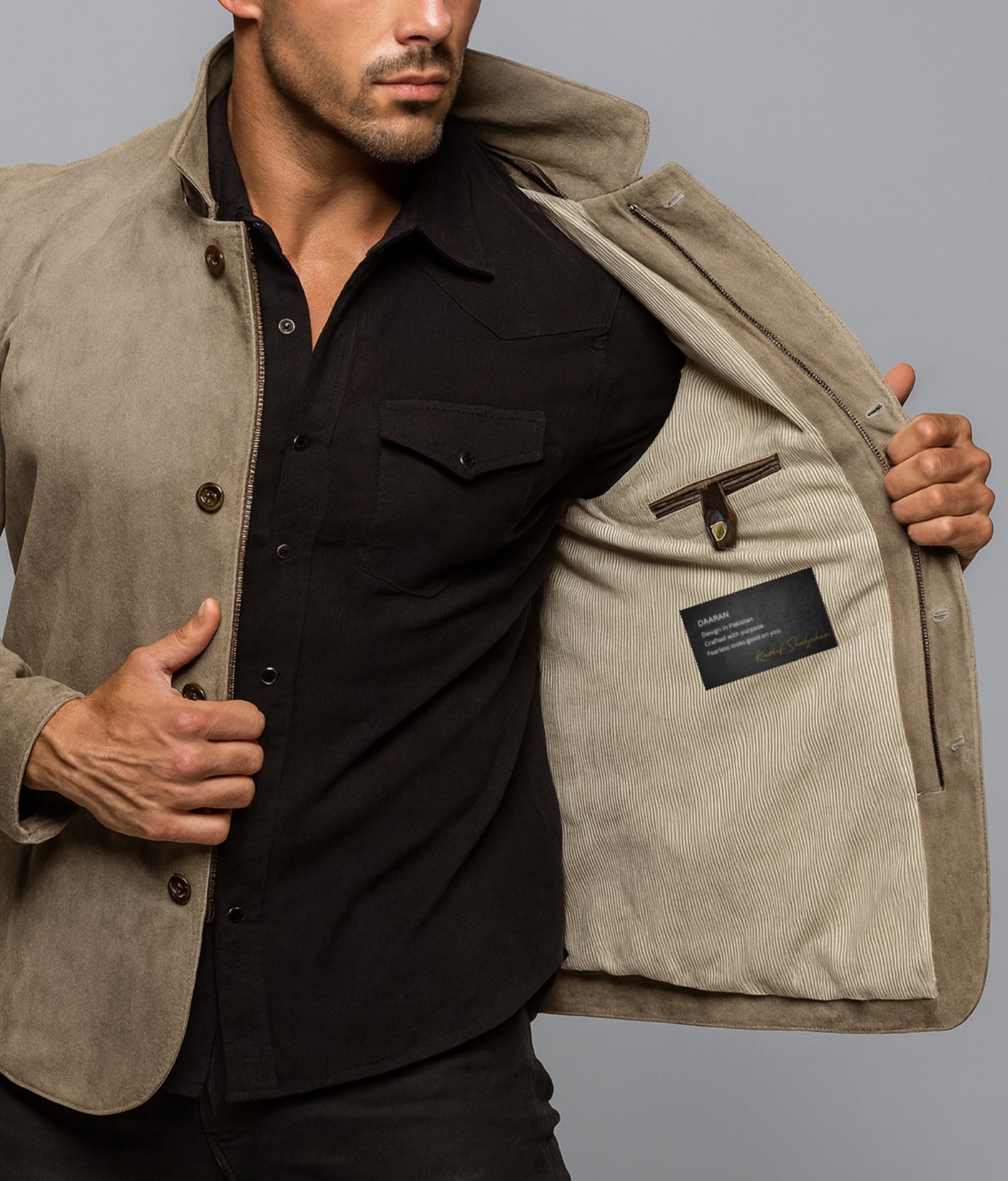 Sandsworn Beige Suede Blazer Leather Jacket