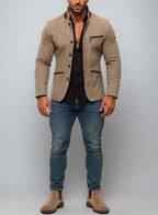 Sandsworn Beige Suede Blazer Leather Jacket