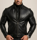Midnight Vortex Black Leather Moto Jacket