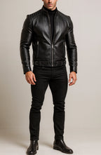 Midnight Vortex Black Leather Moto Jacket