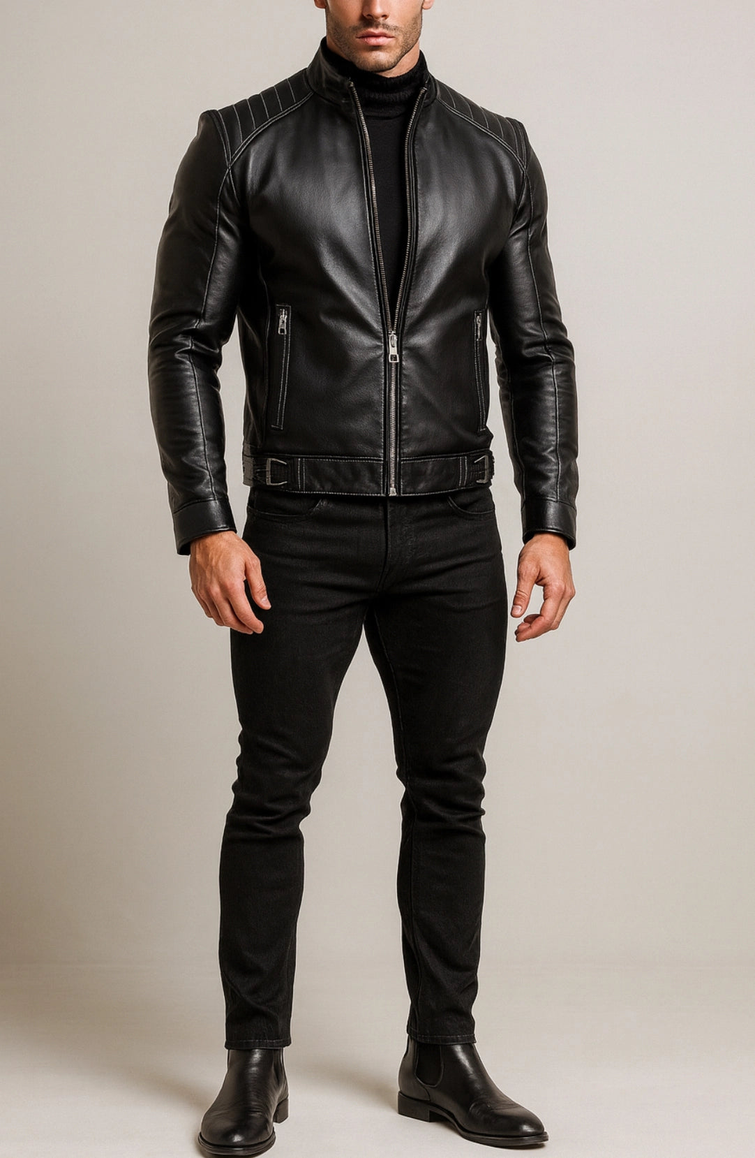 Midnight Vortex Black Leather Moto Jacket