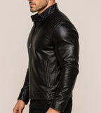 Midnight Vortex Black Leather Moto Jacket
