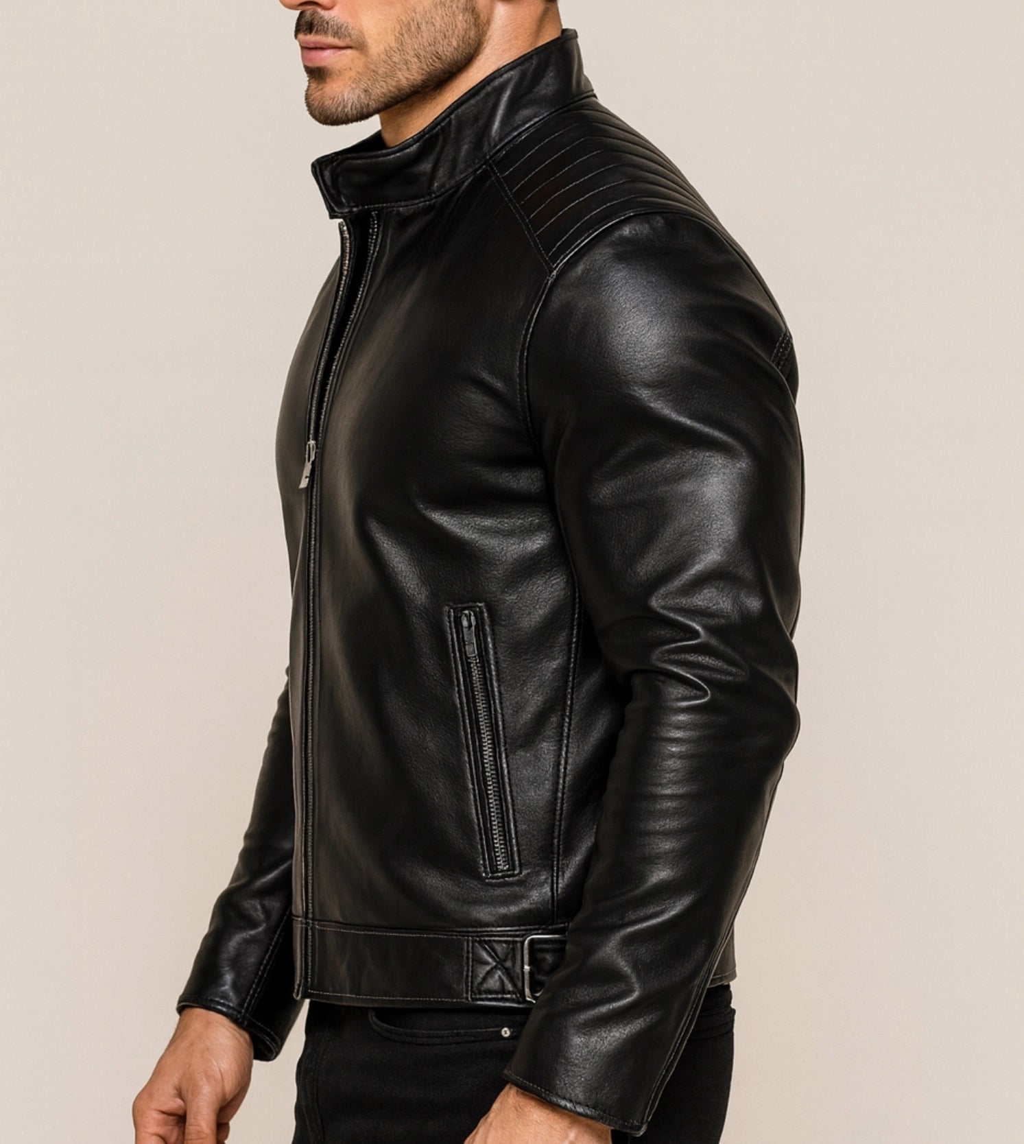 Midnight Vortex Black Leather Moto Jacket