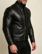 Midnight Vortex Black Leather Moto Jacket