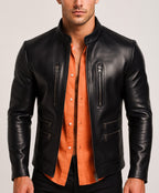 Carbon Axis Black Leather Biker Jacket