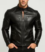 Carbon Axis Black Leather Biker Jacket