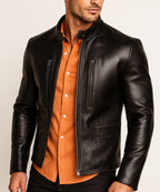Carbon Axis Black Leather Biker Jacket