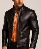 Carbon Axis Black Leather Biker Jacket