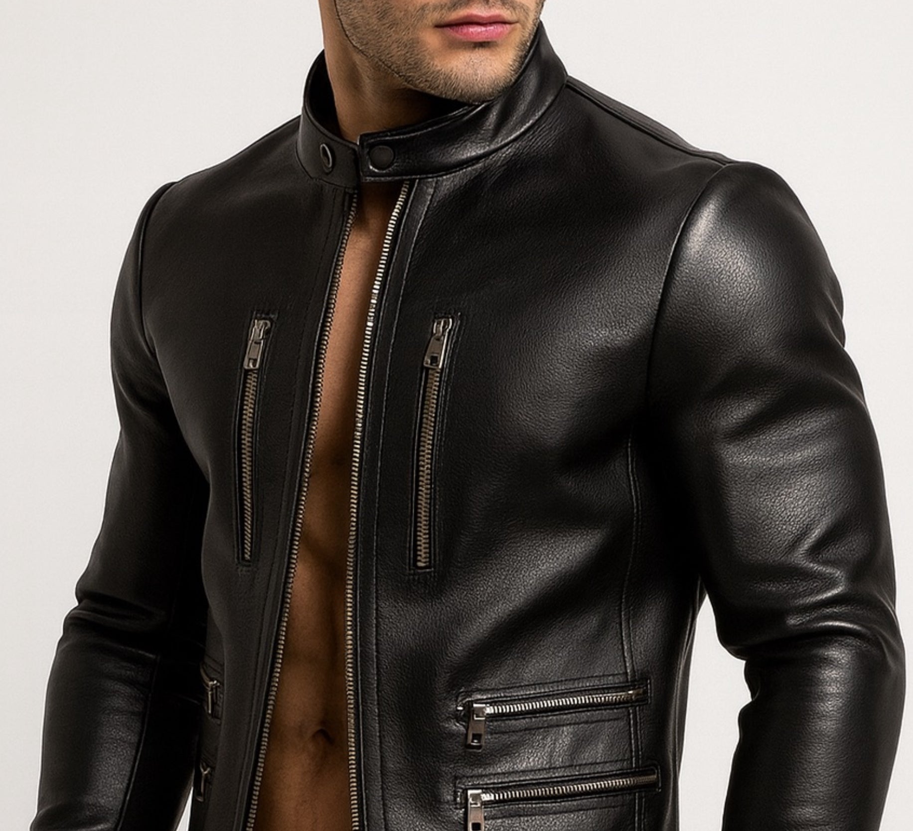 Carbon Axis Black Leather Biker Jacket