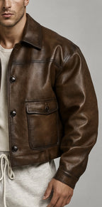 Urban Ember Brown Leather Bomber Jacket