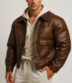 Urban Ember Brown Leather Bomber Jacket
