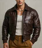Cafe Maverick Brown Leather Bomber Jacket