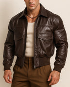 Cafe Maverick Brown Leather Bomber Jacket