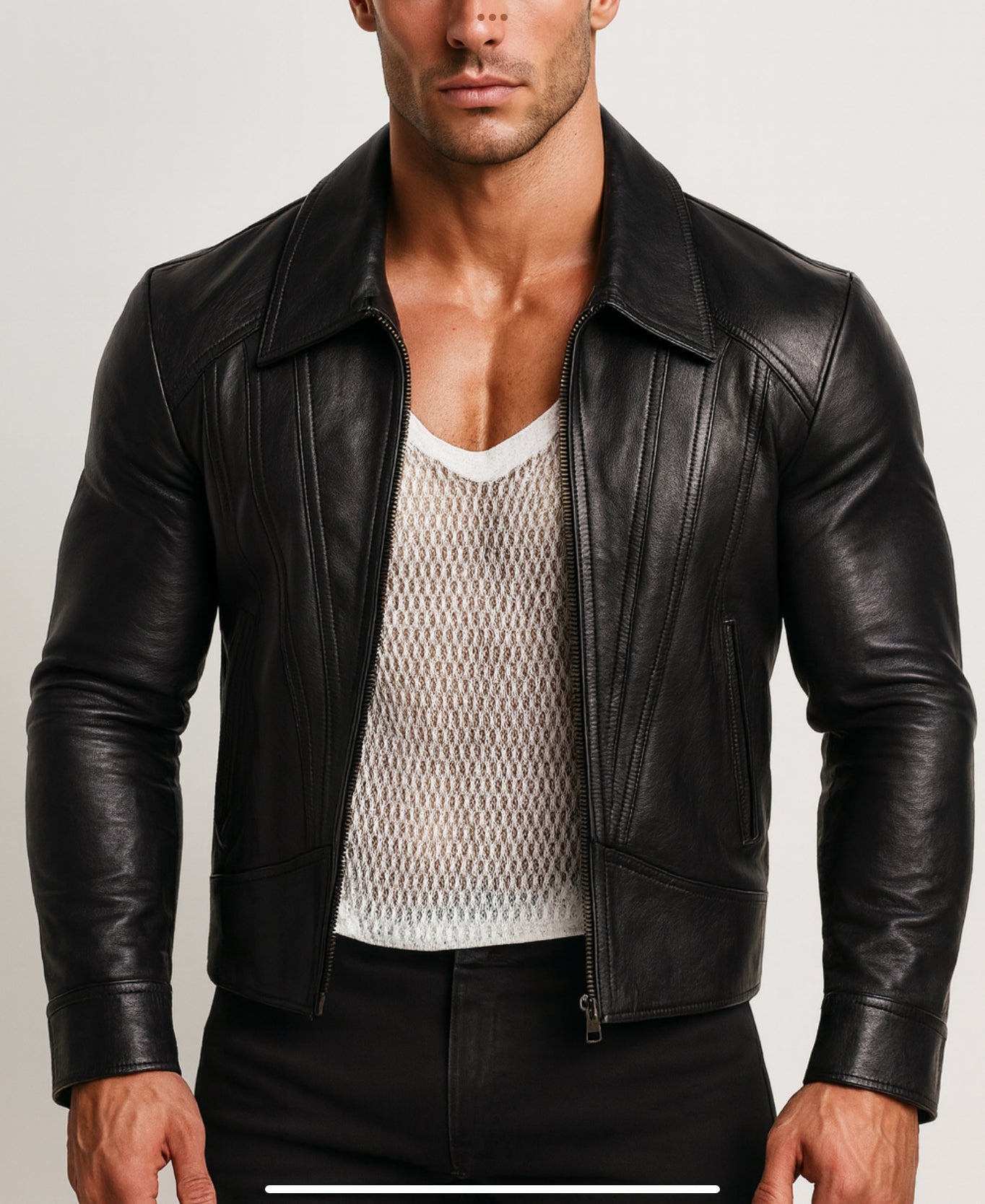 Midnight Sculpt Black Leather Racer Jacket