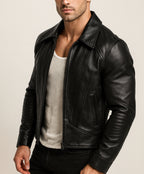 Midnight Sculpt Black Leather Racer Jacket