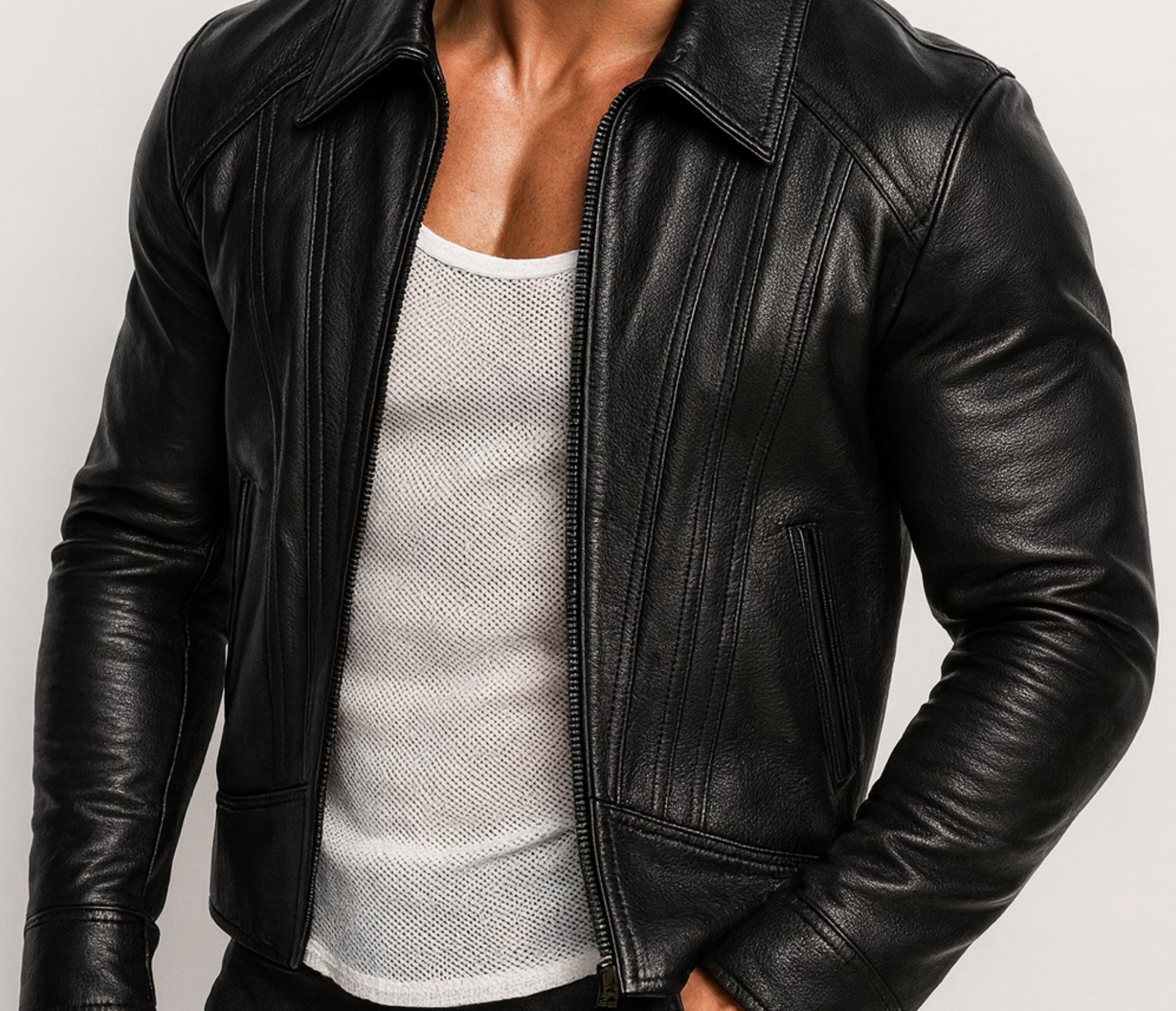 Midnight Sculpt Black Leather Racer Jacket