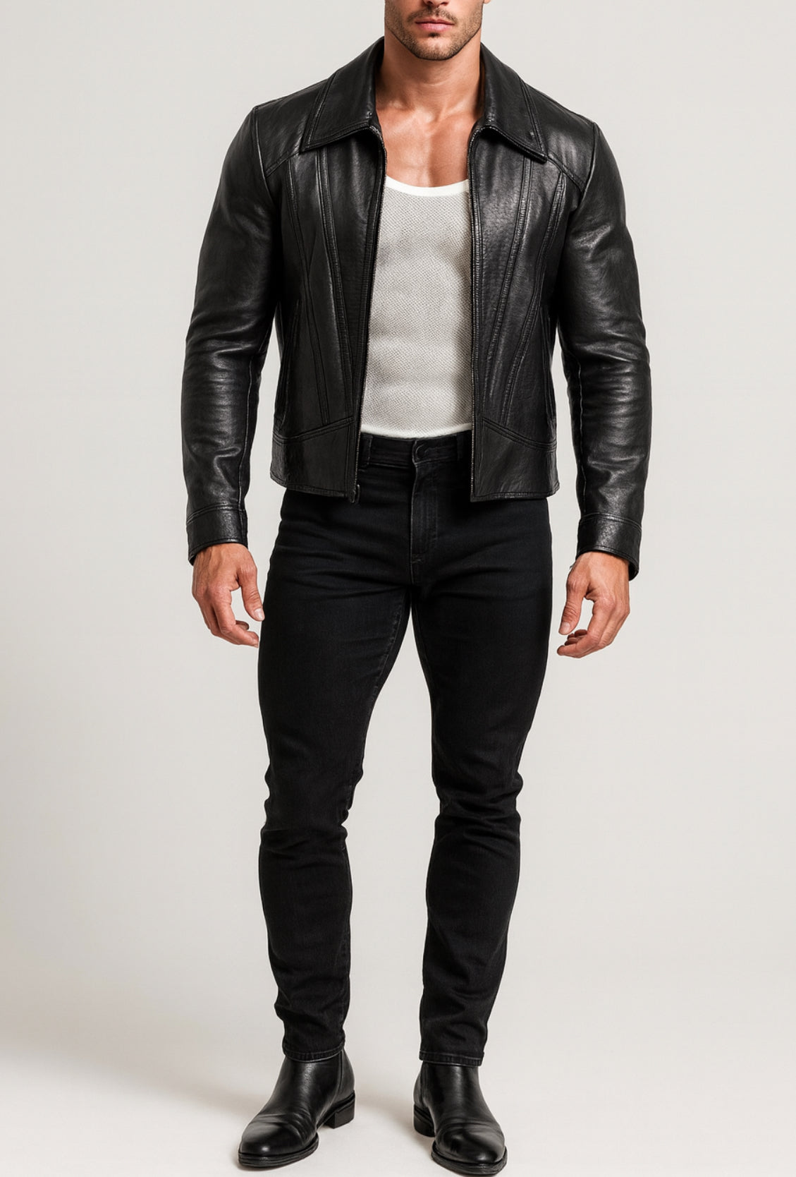 Midnight Sculpt Black Leather Racer Jacket