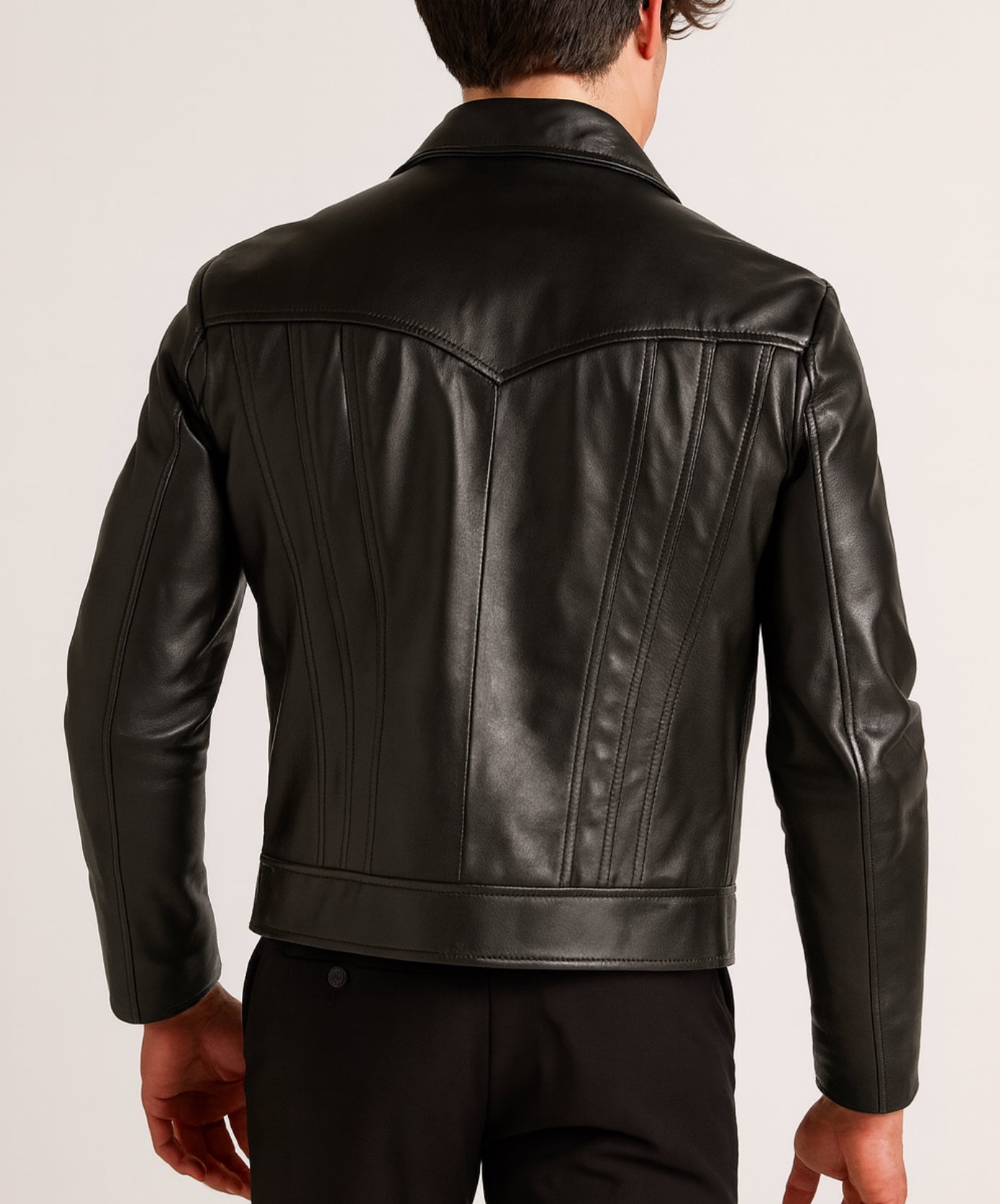 Midnight Sculpt Black Leather Racer Jacket