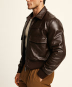 Cafe Maverick Brown Leather Bomber Jacket