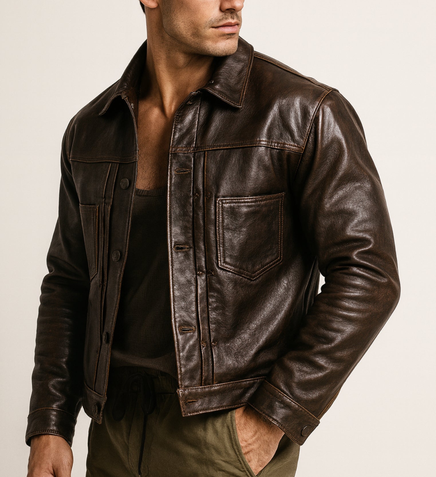 Ashmoor Brown Leather Trucker Jacket