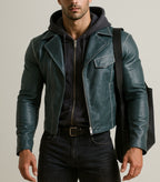 Zevron Luxe Sheep Leather Blue Leather Jacket