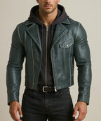 Zevron Luxe Sheep Leather Blue Leather Jacket