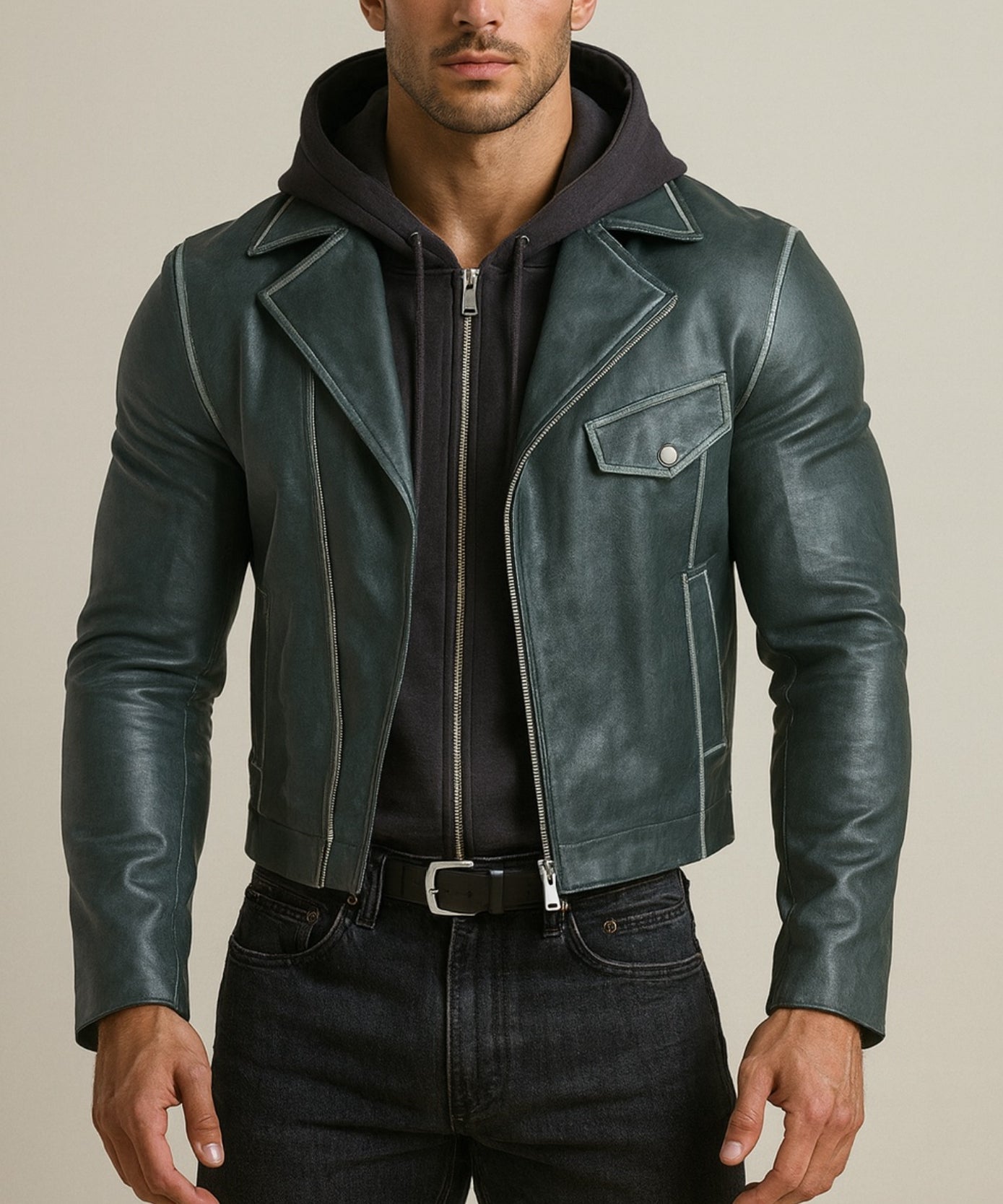 Zevron Luxe Sheep Leather Blue Leather Jacket