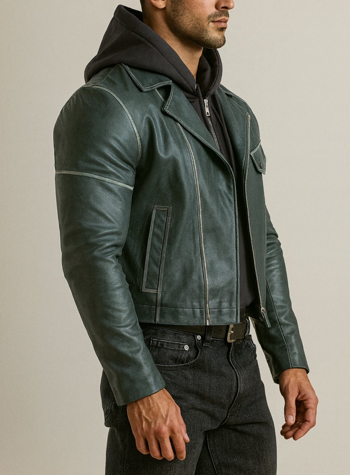 Zevron Luxe Sheep Leather Blue Leather Jacket