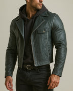 Zevron Luxe Sheep Leather Blue Leather Jacket