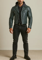 Zevron Luxe Sheep Leather Blue Leather Jacket
