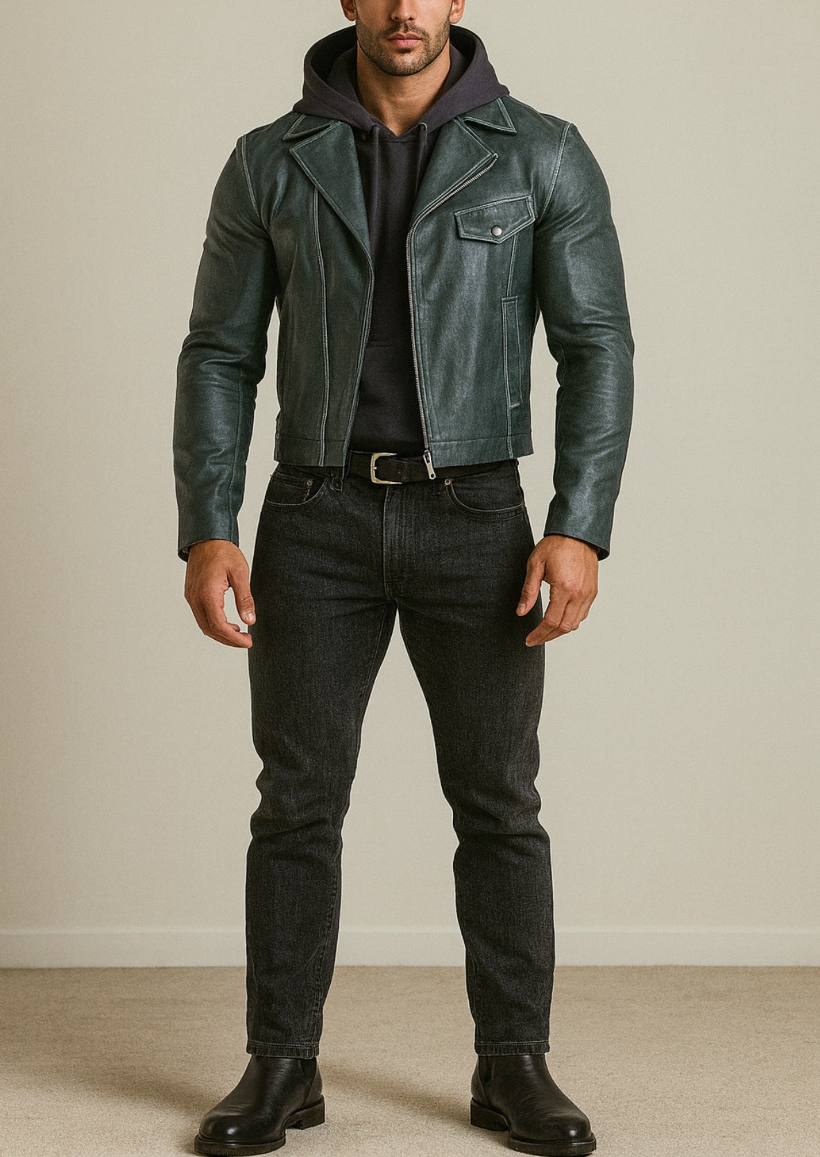 Zevron Luxe Sheep Leather Blue Leather Jacket