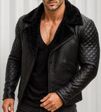 Obsidian Reign Black Leather shearling Jacket