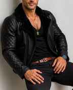 Obsidian Reign Black Leather shearling Jacket