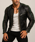 Spartan Sheepskin Black Leather Racer Jacket