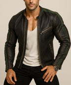Spartan Sheepskin Black Leather Racer Jacket