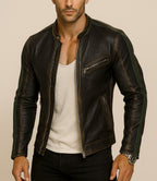 Spartan Sheepskin Black Leather Racer Jacket