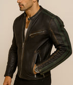 Spartan Sheepskin Black Leather Racer Jacket