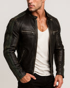 Spartan Sheepskin Black Leather Racer Jacket