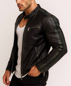 Spartan Sheepskin Black Leather Racer Jacket